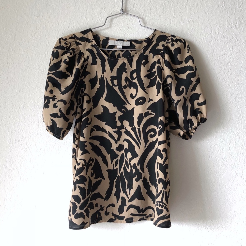LOFT Black And Tan Damask Blouse - XSP